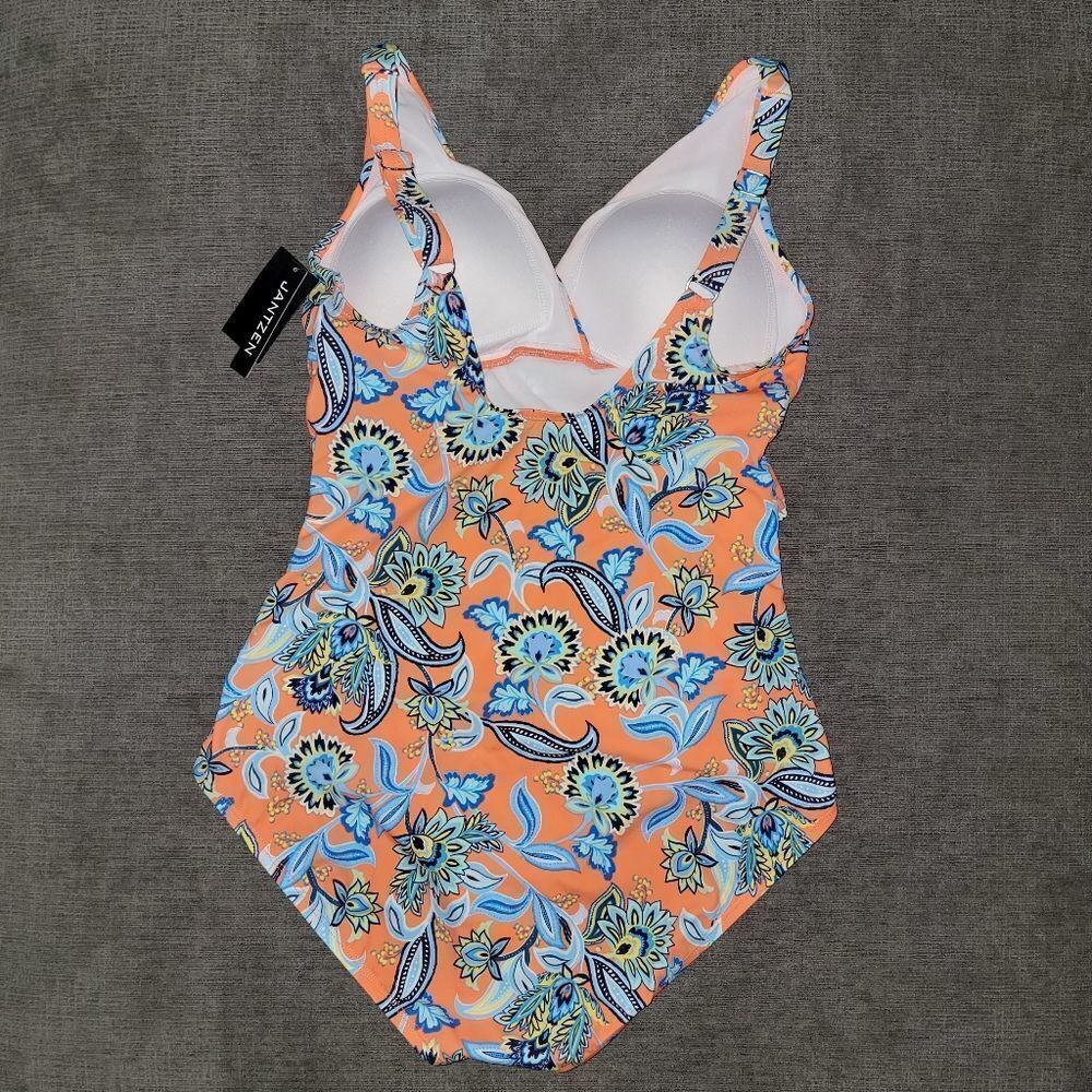Jantzen's Womens orange Persephone Floral Surplice One Piece Swimsuit Si… - Picture 8 of 12